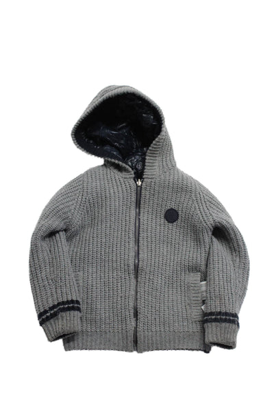 Mayoral Boys Reversible Hooded Knit Quilted Full Zip Jacket Gray Blue Size 5