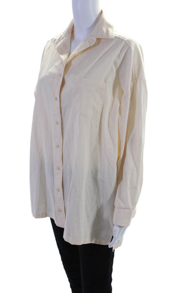 Lovers + Friends Womens Cotton Collared Buttoned Long Sleeve Top Beige Size XS