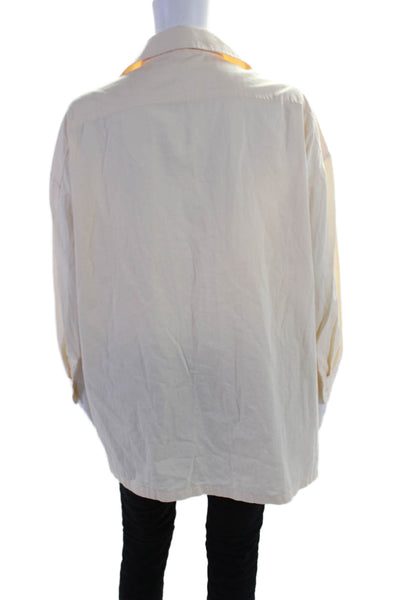 Lovers + Friends Womens Cotton Collared Buttoned Long Sleeve Top Beige Size XS