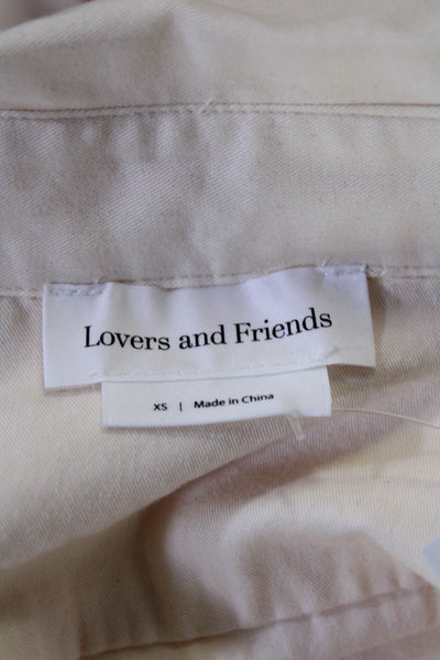 Lovers + Friends Womens Cotton Collared Buttoned Long Sleeve Top Beige Size XS