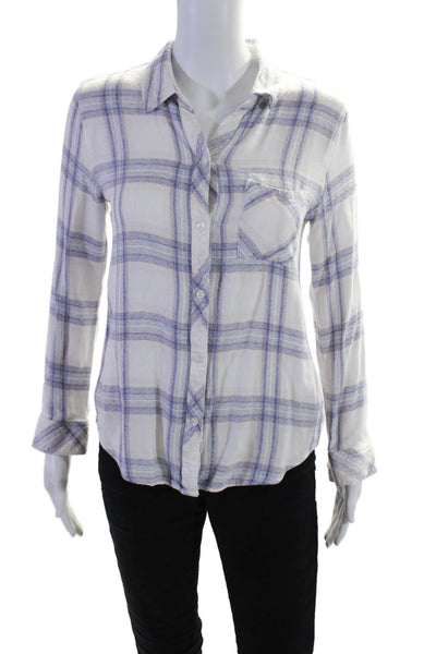 Rails Womens Hunter Plaid Print Buttoned Collared Long Sleeve Top White Size S