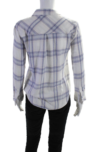 Rails Womens Hunter Plaid Print Buttoned Collared Long Sleeve Top White Size S