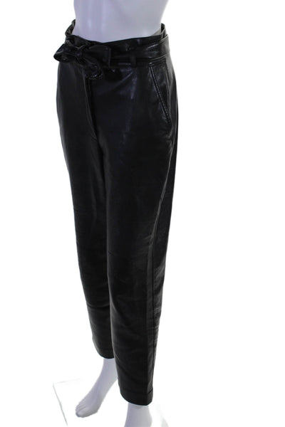 Babaton Womens Faux Leather Hook & Eye Belted Tapered Leg Pants Black Size 4