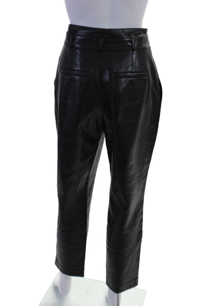 Babaton Womens Faux Leather Hook & Eye Belted Tapered Leg Pants Black Size 4