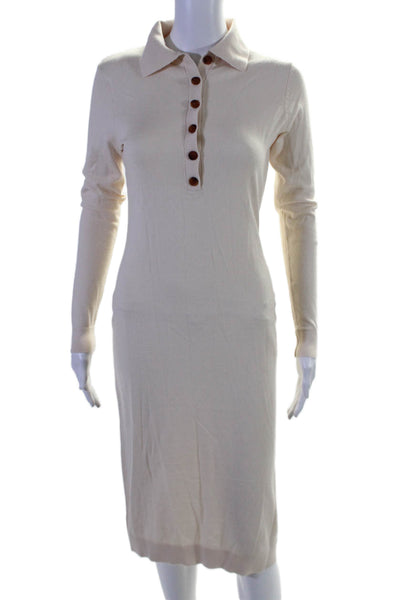 525 Womens Collared Half Buttoned V-Neck Long Sleeve T-Shirt Dress Beige Size XS