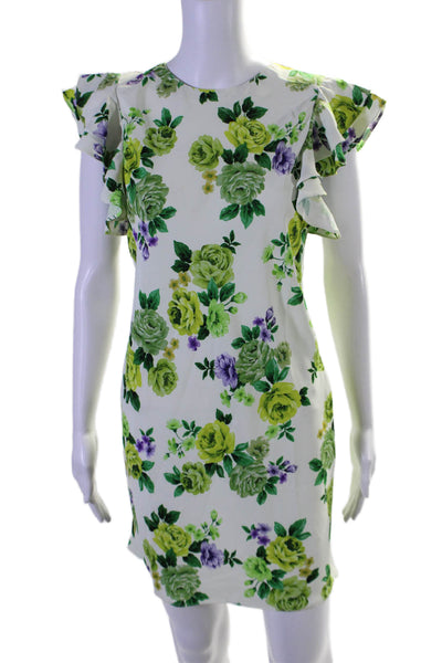 Amanda Uprichard Womens Floral Print Ruffled Short Sleeve Dress White Size S