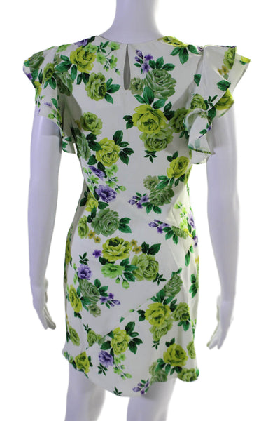 Amanda Uprichard Womens Floral Print Ruffled Short Sleeve Dress White Size S