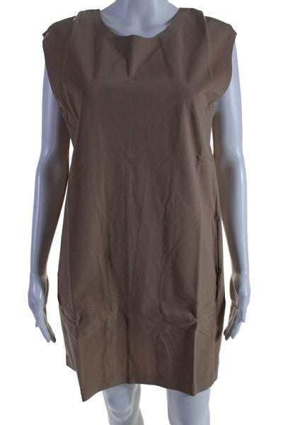 Aday Womens Stretch Two Pocket Round Neck Sleeveless LBD Dress Latte Size S