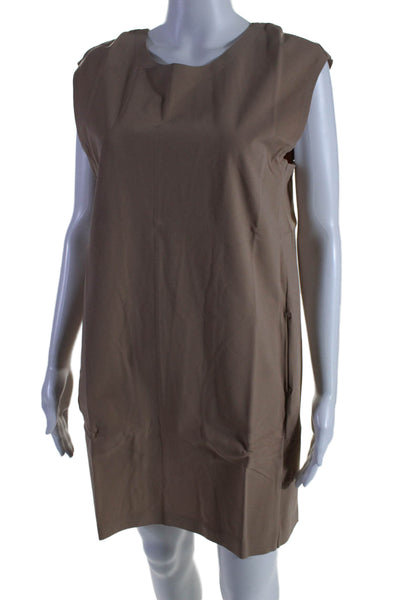 Aday Womens Stretch Two Pocket Round Neck Sleeveless LBD Dress Latte Size S