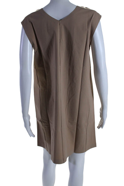 Aday Womens Stretch Two Pocket Round Neck Sleeveless LBD Dress Latte Size S
