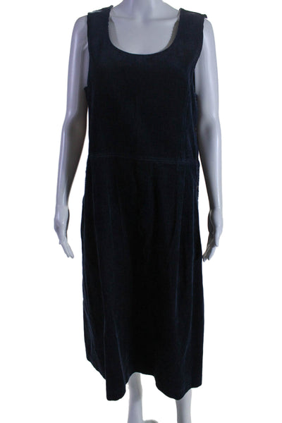 Poetry Womens Cotton Corduroy Ribbed Side Buttoned Pleated Dress Navy Size 8