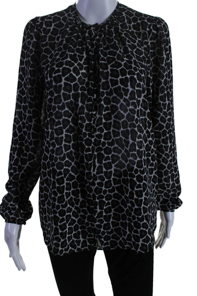 Michael Michael Kors Womens Black Gray Leopard Print V-neck Blouse Top Size M