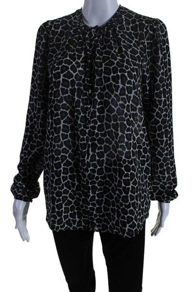 Michael Michael Kors Womens Black Gray Leopard Print V-neck Blouse Top Size M