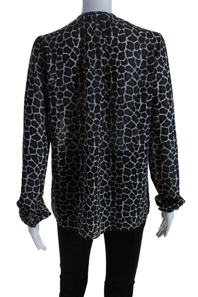 Michael Michael Kors Womens Black Gray Leopard Print V-neck Blouse Top Size M