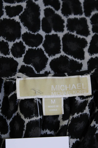 Michael Michael Kors Womens Black Gray Leopard Print V-neck Blouse Top Size M