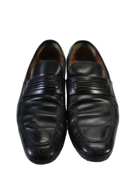 Gucci Mens Leather Basic Block Heeled Dress Shoes Penny Loafers Black Size 8.5