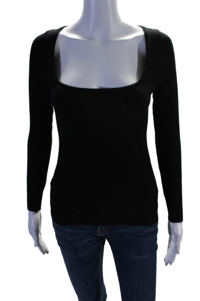 Joos Tricot Womens Square Neck Long Sleeves Sweater Black Cotton Size Medium