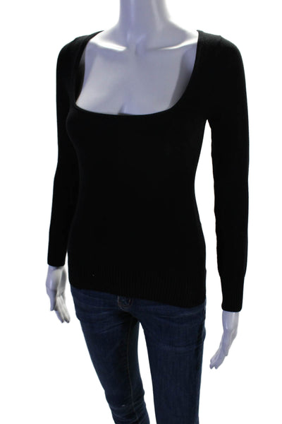 Joos Tricot Womens Square Neck Long Sleeves Sweater Black Cotton Size Medium