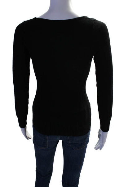 Joos Tricot Womens Square Neck Long Sleeves Sweater Black Cotton Size Medium