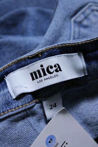 Mica Womens Cotton Distressed Wide Leg Light Wash Jeans Blue Size 24