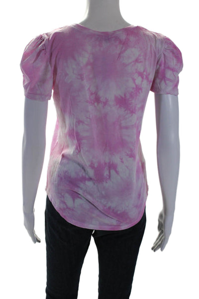 Generation Love Womens Puffed Short Sleeved Tie Dye Casual Top Pink Size S