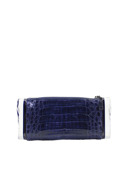 Edie Parker Womens Leather Textured Mock Croc Acrylic Clutch Blue