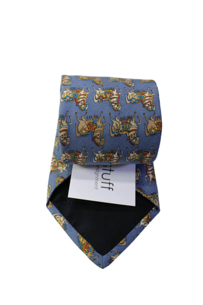 Salvatore Ferragamo Mens Dusty Blue Horse Print Silk Necktie