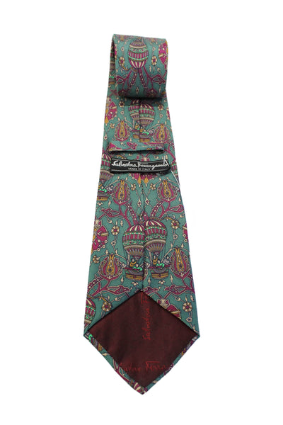 Salvatore Ferragamo Mens Dusty Blue Horse Print Silk Necktie