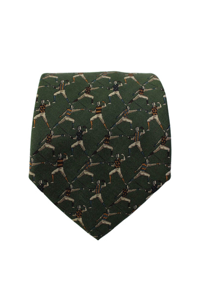 Salvatore Ferragamo Mens Dark Green Graphic Print Silk Necktie