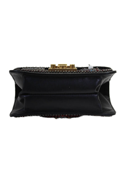 Christian Dior Womens Black Leather Beaded Diorddict Flap Shoulder Bag Handbag