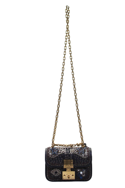 Christian Dior Womens Black Leather Beaded Diorddict Flap Shoulder Bag Handbag