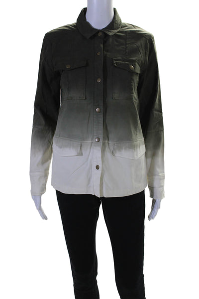 Ecru Womens Button Front Collared Ombre Shirt Jacket Pine White Size Extra Small