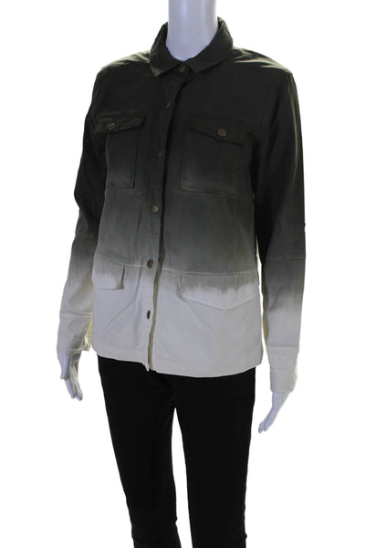 Ecru Womens Button Front Collared Ombre Shirt Jacket Pine White Size Extra Small