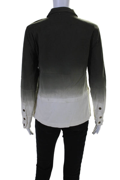 Ecru Womens Button Front Collared Ombre Shirt Jacket Pine White Size Extra Small