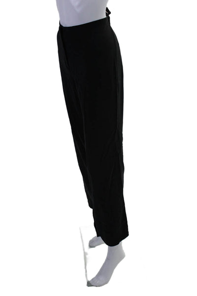 Eileen Fisher Womens Silk Zip Up High Rise Straight Leg Pants Black Size Small