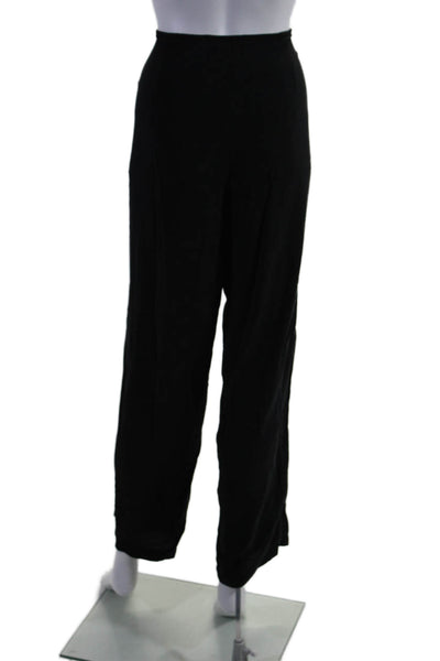 Eileen Fisher Womens Silk Zip Up High Rise Straight Leg Pants Black Size Small