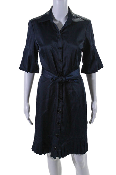 Phoebe Couture Girls Navy Collar Belt Short Sleeve Button Front Dress Size 6