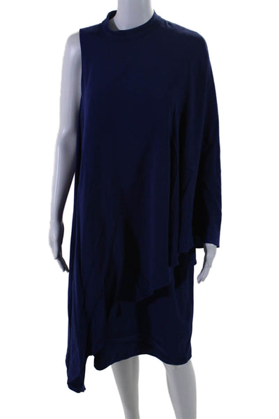 Rickie Freeman Teri Jon Womens Blue One Shoulder Cocktail Dress Size 8