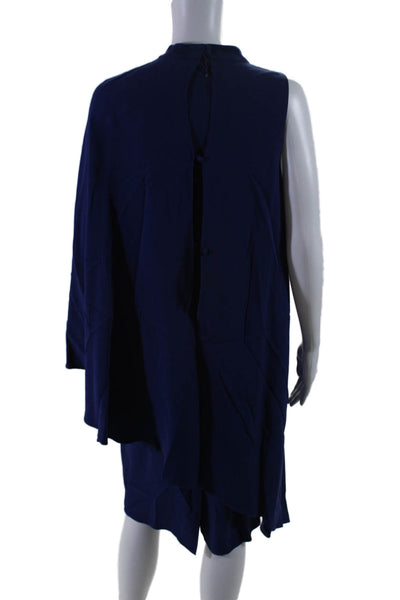 Rickie Freeman Teri Jon Womens Blue One Shoulder Cocktail Dress Size 8
