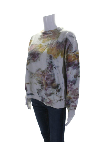 Anna Joyce Womens Round Neck Long Sleeve Tie Dye Crewneck White Size S