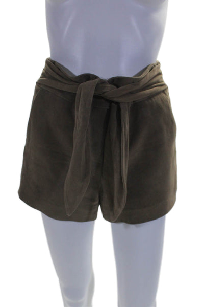 Intermix Womens Suede Textured Belt Zip Lined Pleated Shorts Brown Size P