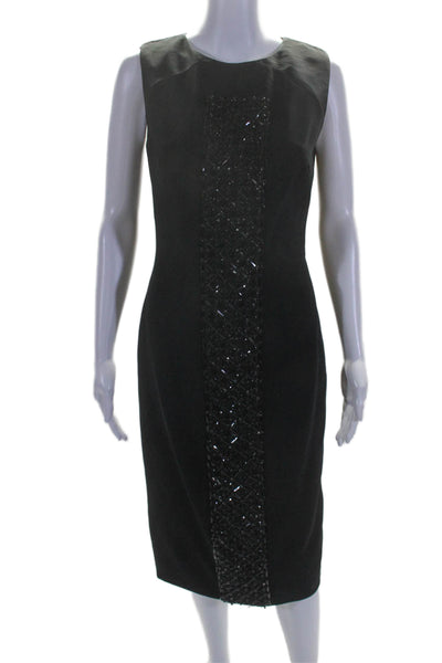 Theia Womens Jeweled Beaded Front Panel Sleeveless Sheath Dress Black Size 4