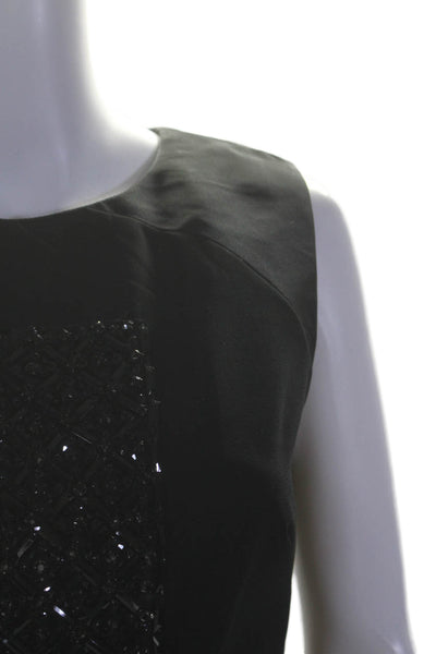Theia Womens Jeweled Beaded Front Panel Sleeveless Sheath Dress Black Size 4