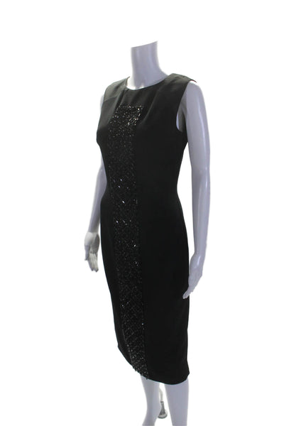 Theia Womens Jeweled Beaded Front Panel Sleeveless Sheath Dress Black Size 4