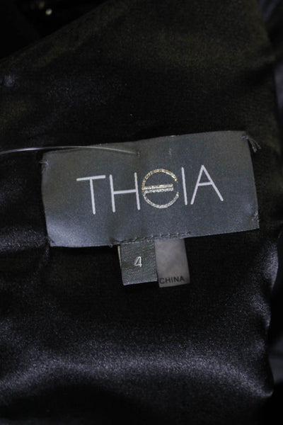 Theia Womens Jeweled Beaded Front Panel Sleeveless Sheath Dress Black Size 4