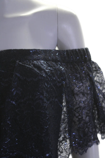 Theia Womens Lace Off The Shoulder Short Sleeves Dress Midnight Blue Size 6