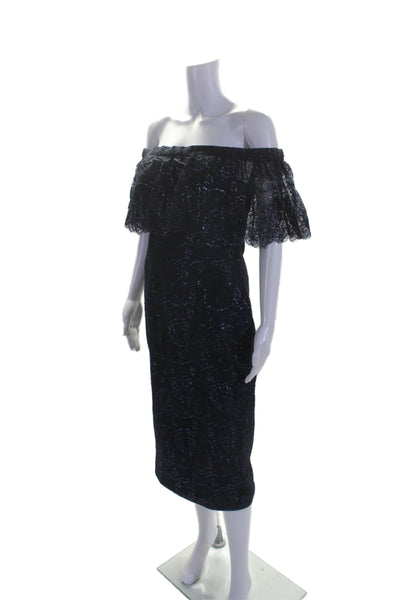 Theia Womens Lace Off The Shoulder Short Sleeves Dress Midnight Blue Size 6
