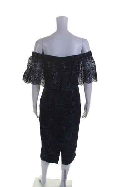 Theia Womens Lace Off The Shoulder Short Sleeves Dress Midnight Blue Size 6