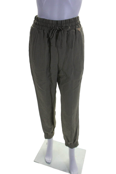 Twinset Womens Linen Elastic Waist Jogger Pants Olive Green Size EUR 38