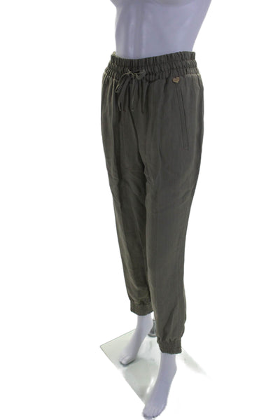 Twinset Womens Linen Elastic Waist Jogger Pants Olive Green Size EUR 38